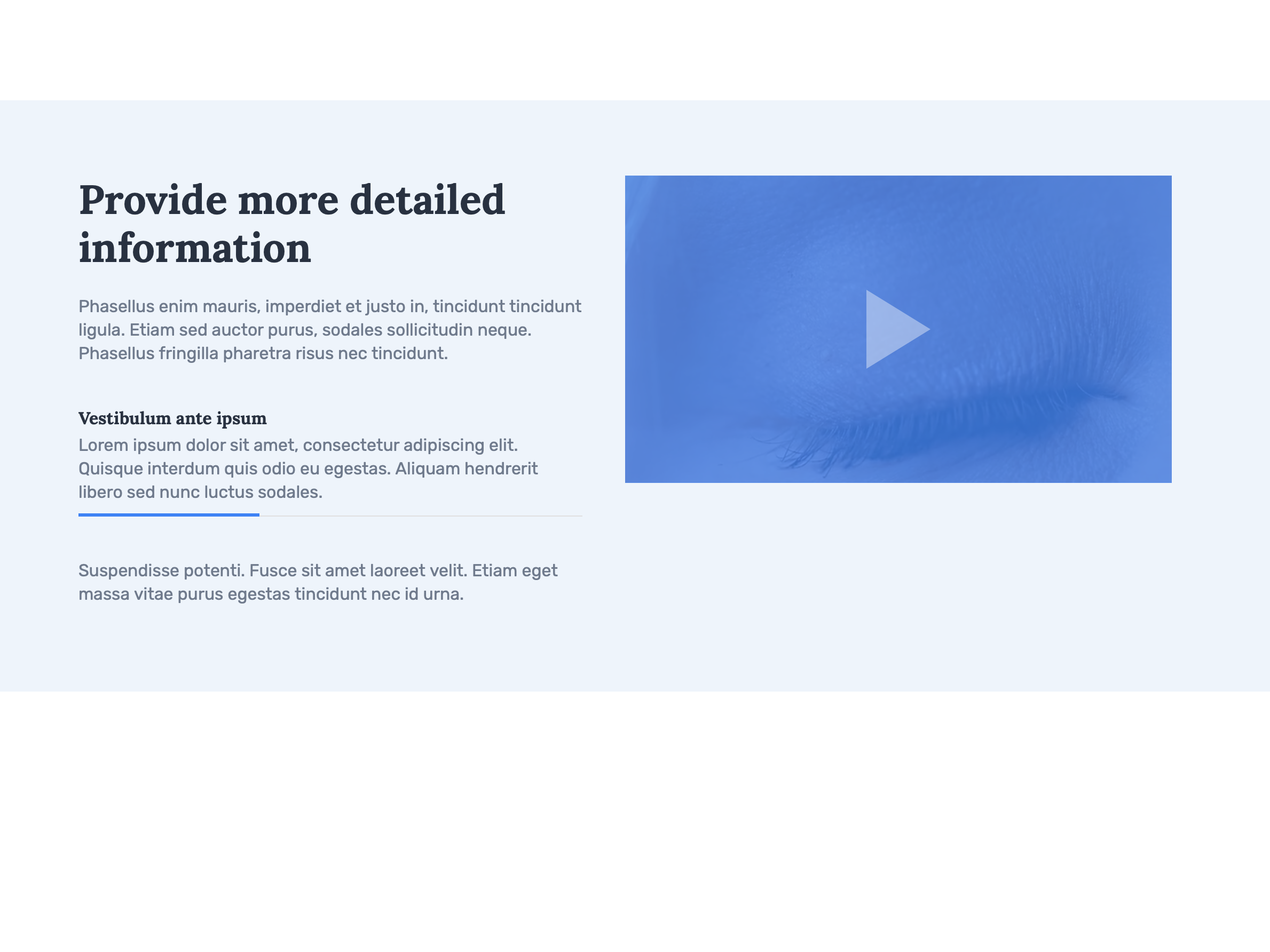 Unique video module with a description and progress bar